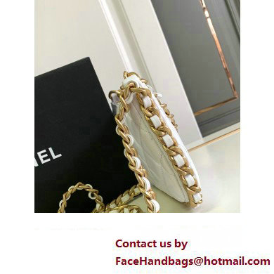 chanel White Shiny Crumpled Lambskin & Gold-Tone Metal Clutch with Chain AP3487 2023 - Click Image to Close